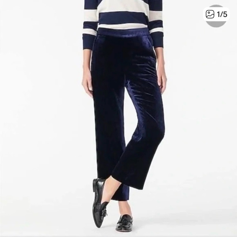 J Crew Navy Velvet Wide Leg Pants